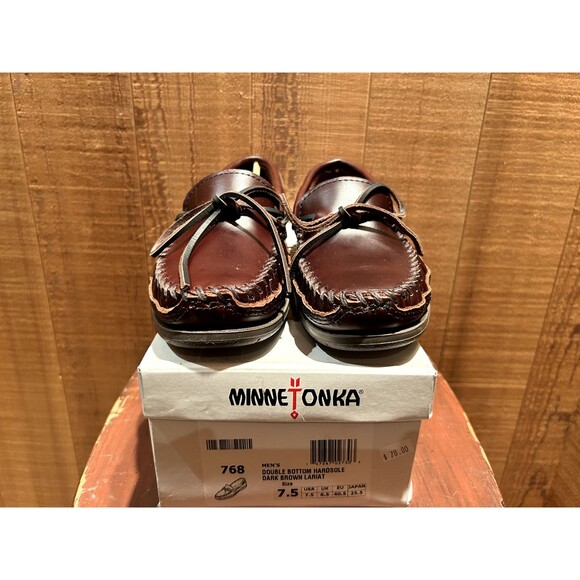 Minnetonka 768 Men's Slipper Double Bottom Hardsole Size 7.5 Dark Brown Leather